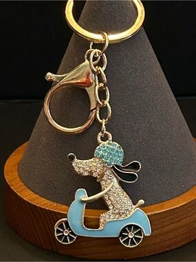 Assorted Color Poodle Dog on a Bike Bag Charm Keychain Card Holder Brand New